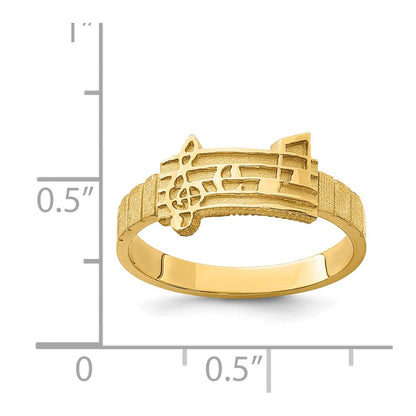 14K Gelbgold polierter & gebürsteter Ring mit Musiknoten