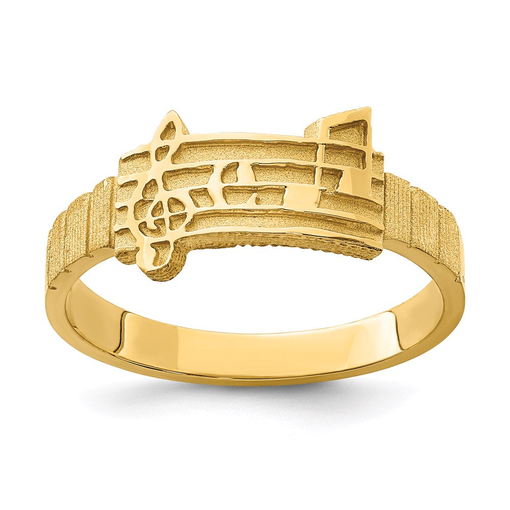 14K Gelbgold polierter & gebürsteter Ring mit Musiknoten