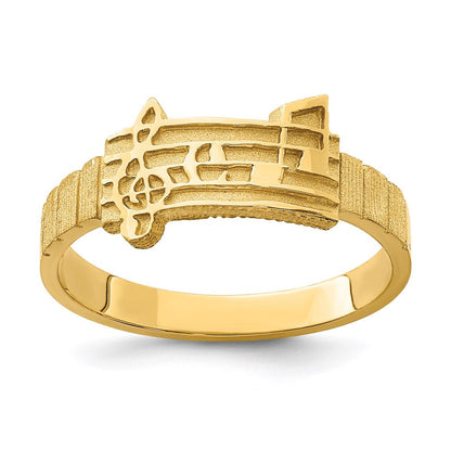 14K Gelbgold polierter & gebürsteter Ring mit Musiknoten