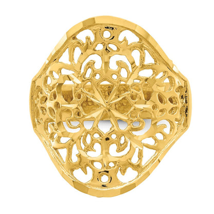 14K Gelbgold Ring mit poliertem Filigranmuster