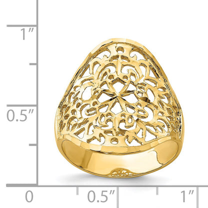 14K Gelbgold Ring mit poliertem Filigranmuster
