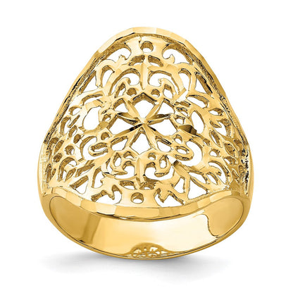 14K Gelbgold Ring mit poliertem Filigranmuster