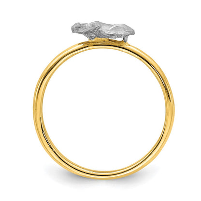 14K Bicolor-Gold Ring mit Plumeria-Motiv, gebürstet & poliert