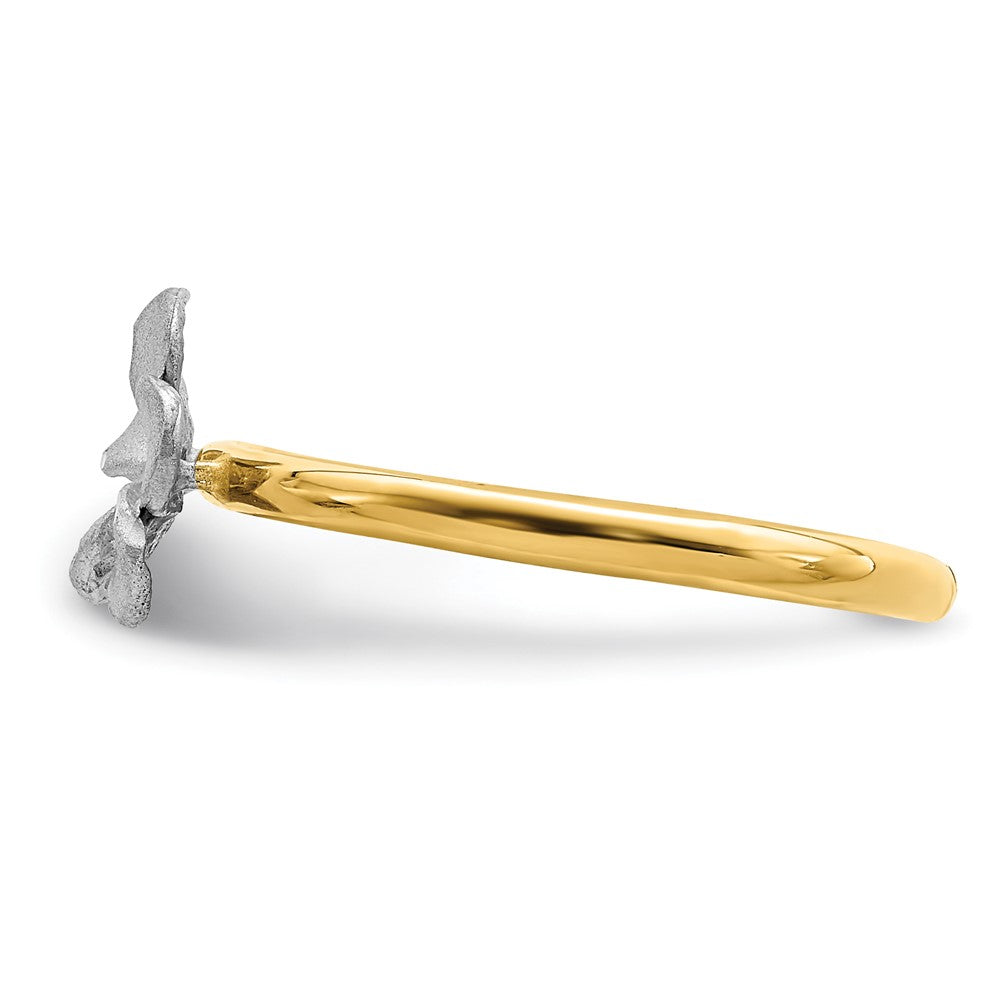 14K Bicolor-Gold Ring mit Plumeria-Motiv, gebürstet & poliert