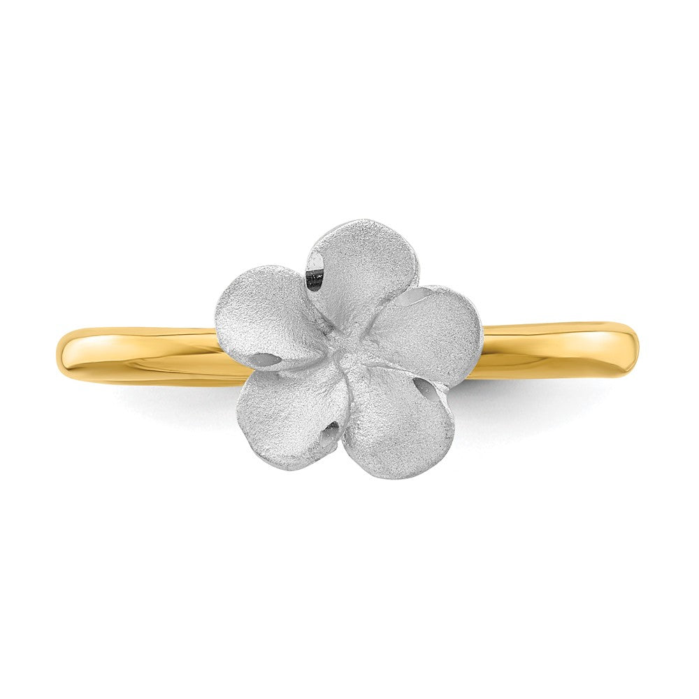 14K Bicolor-Gold Ring mit Plumeria-Motiv, gebürstet & poliert
