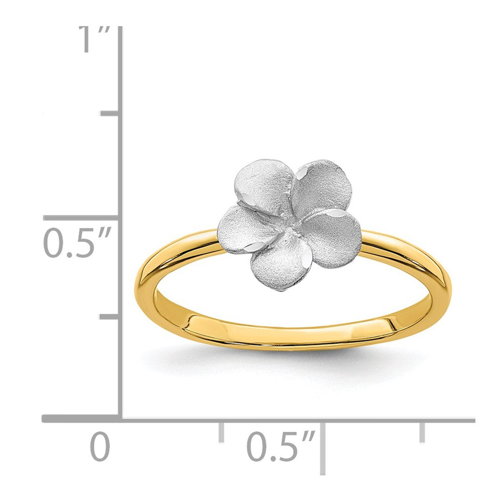 14K Bicolor-Gold Ring mit Plumeria-Motiv, gebürstet & poliert