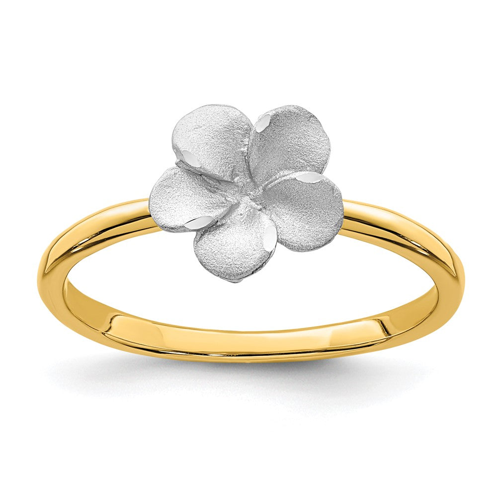 14K Bicolor-Gold Ring mit Plumeria-Motiv, gebürstet & poliert