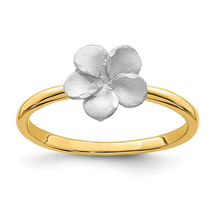 14K Bicolor-Gold Ring mit Plumeria-Motiv, gebürstet & poliert