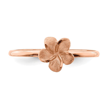14K Roségold gebürsteter & polierter Diamant-Cut Plumeria-Ring