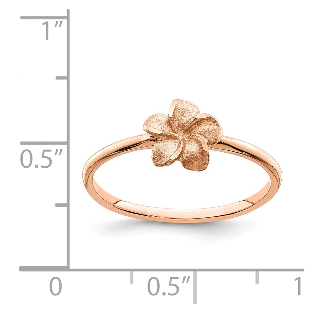 14K Roségold gebürsteter & polierter Diamant-Cut Plumeria-Ring