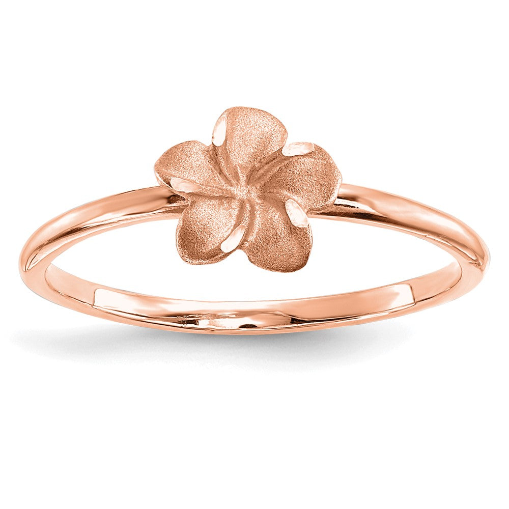 14K Roségold gebürsteter & polierter Diamant-Cut Plumeria-Ring