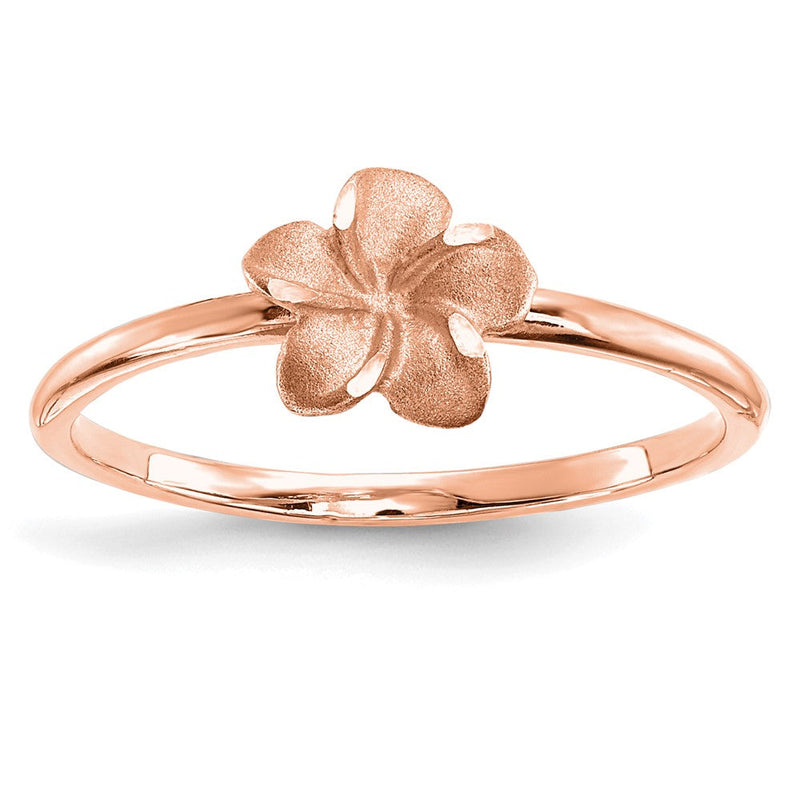 14K Roségold gebürsteter & polierter Diamant-Cut Plumeria-Ring