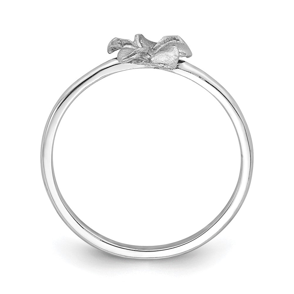 14K Weißgold Ring mit gebürsteter und polierter, diamantierter Plumeria