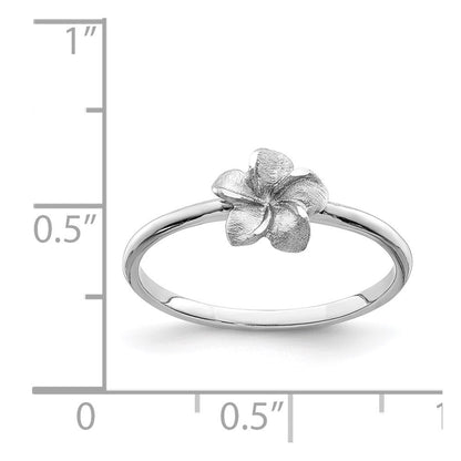 14K Weißgold Ring mit gebürsteter und polierter, diamantierter Plumeria