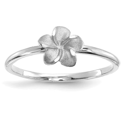 14K Weißgold Ring mit gebürsteter und polierter, diamantierter Plumeria