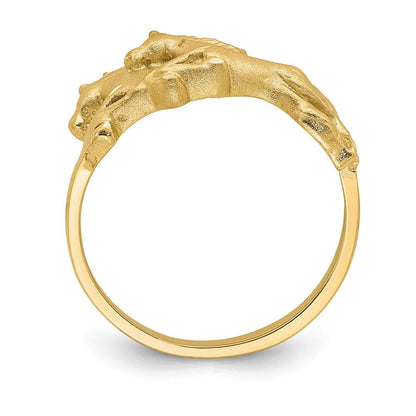 14K Gelbgold Ring, gebürstet & poliert, diamantiert, Pferd