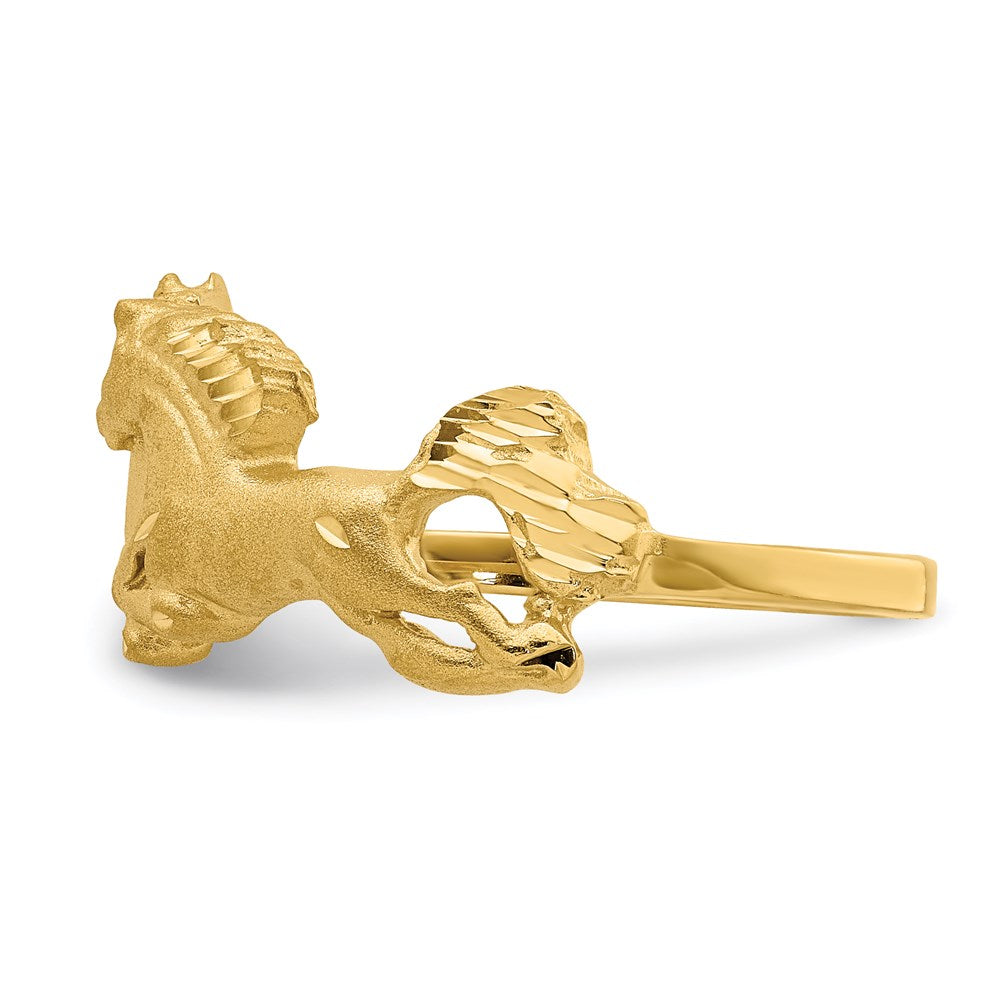 14K Gelbgold Ring, gebürstet & poliert, diamantiert, Pferd