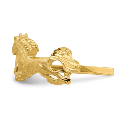 14K Gelbgold Ring, gebürstet & poliert, diamantiert, Pferd