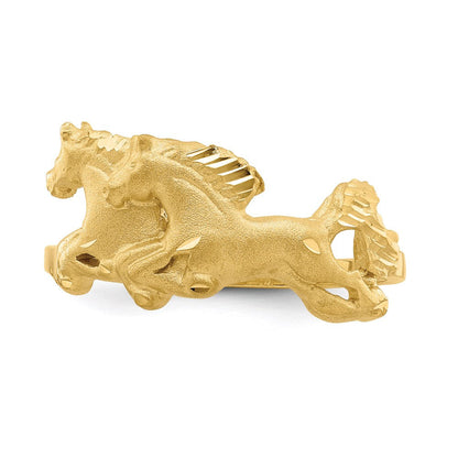 14K Gelbgold Ring, gebürstet & poliert, diamantiert, Pferd