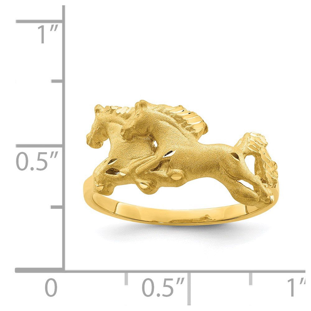 14K Gelbgold Ring, gebürstet & poliert, diamantiert, Pferd