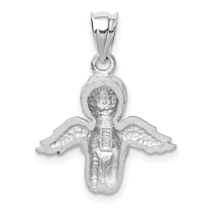 14K Weißgold Weiß Gebürsteter & Diamantgeschliffener Engel-Anhänger