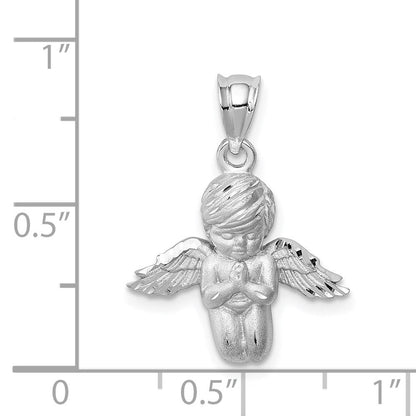 14K Weißgold Weiß Gebürsteter & Diamantgeschliffener Engel-Anhänger