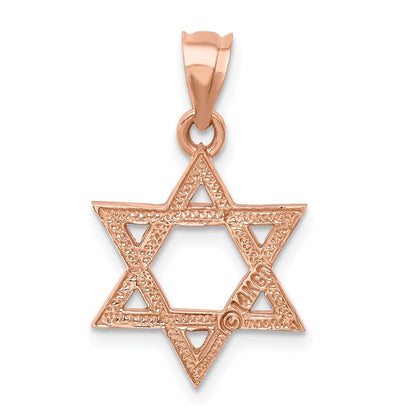 14K Roségold Poliert Davidstern-Anhänger mit Rose