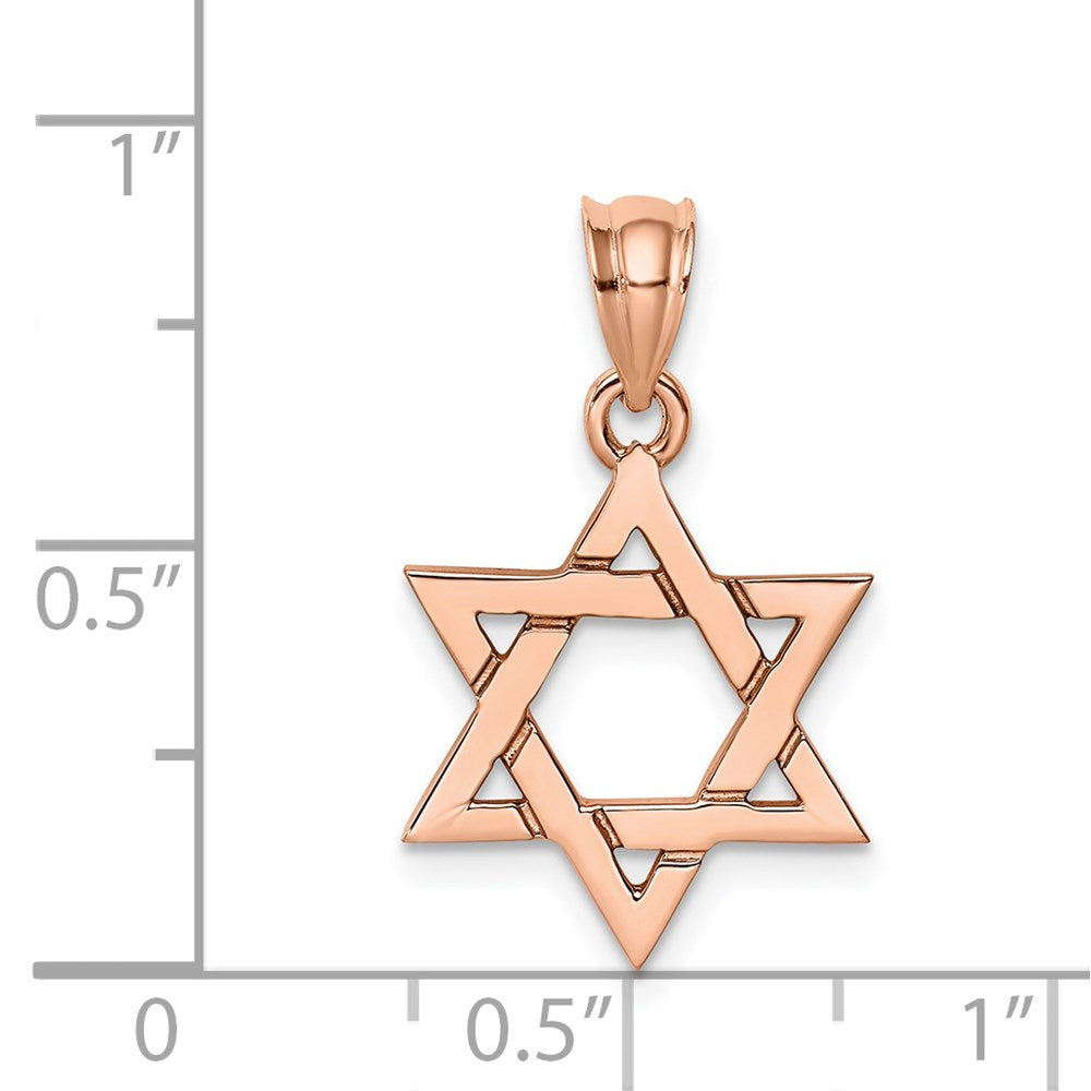 14K Roségold Poliert Davidstern-Anhänger mit Rose