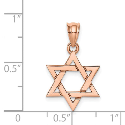 14K Roségold Poliert Davidstern-Anhänger mit Rose