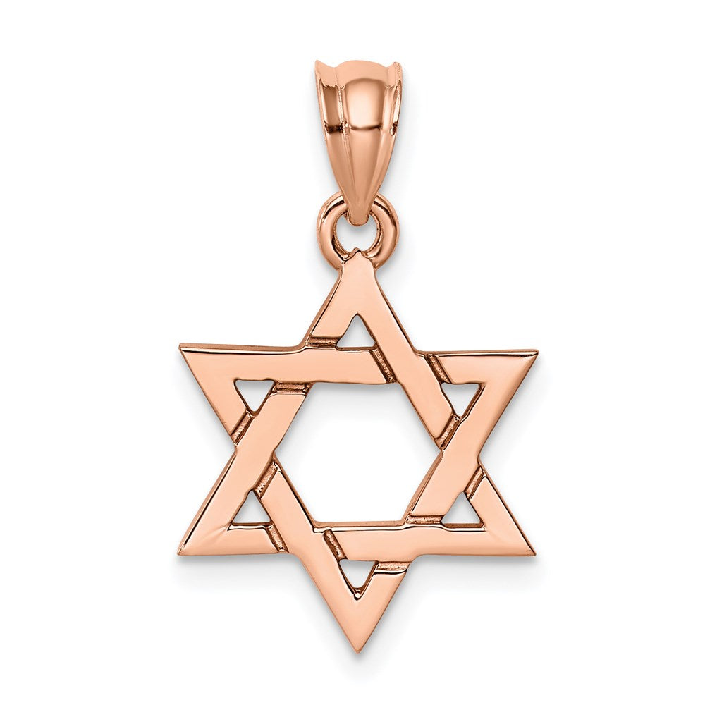 14K Roségold Poliert Davidstern-Anhänger mit Rose