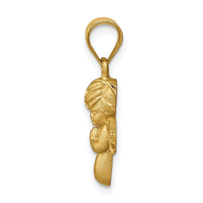 14K Gelbgold Gebürsteter & Diamantgeschliffener Engel-Anhänger