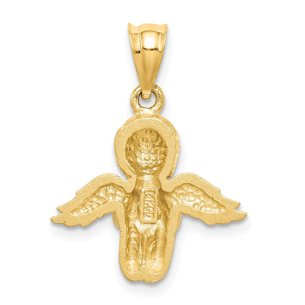 14K Gelbgold Gebürsteter & Diamantgeschliffener Engel-Anhänger