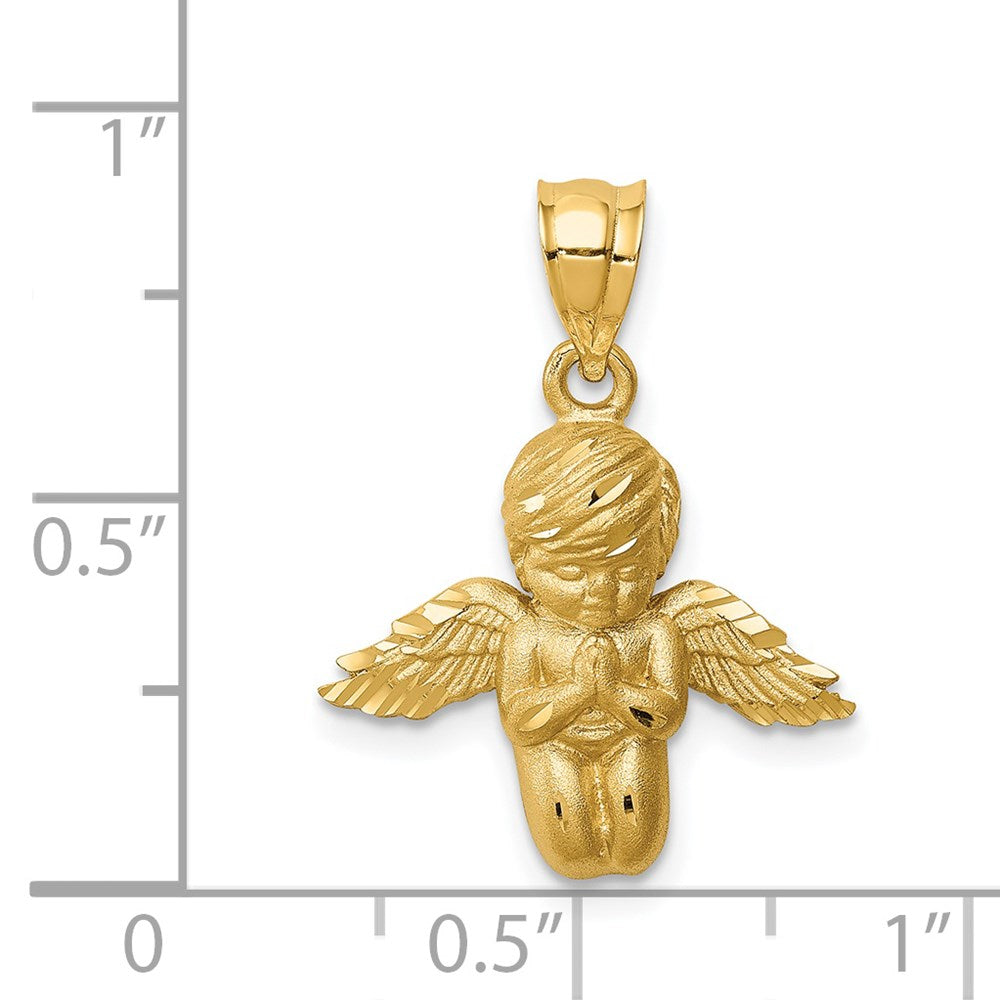 14K Gelbgold Gebürsteter & Diamantgeschliffener Engel-Anhänger