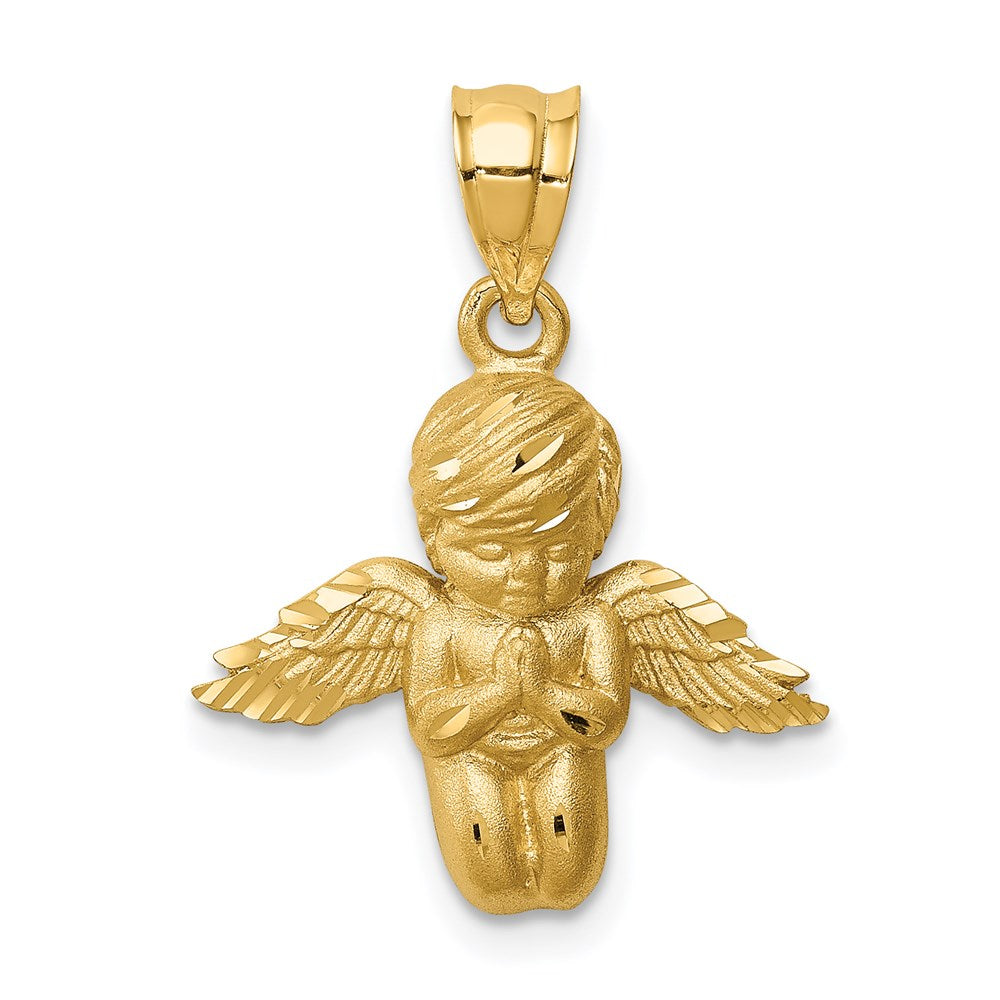 14K Gelbgold Gebürsteter & Diamantgeschliffener Engel-Anhänger