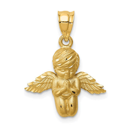 14K Gelbgold Gebürsteter & Diamantgeschliffener Engel-Anhänger