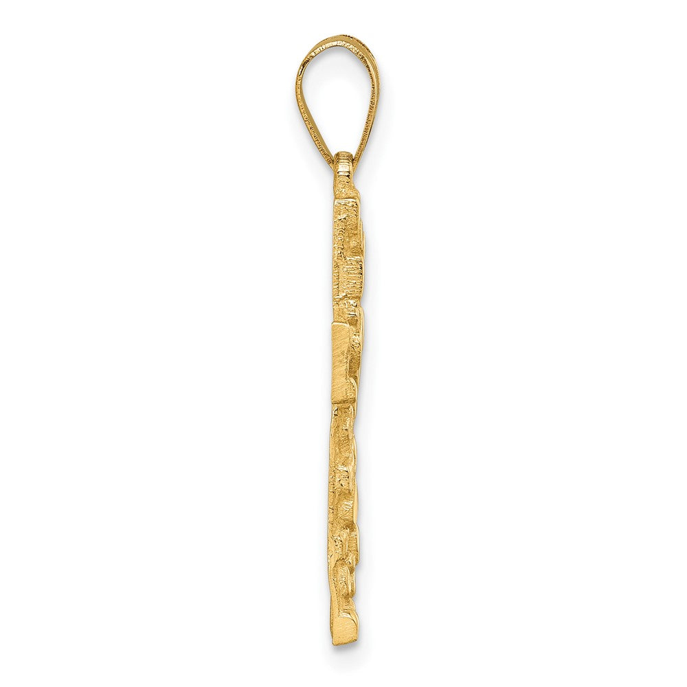 14K Gelbgold Poliert/textured Nugget Style Kreuz Anhänger