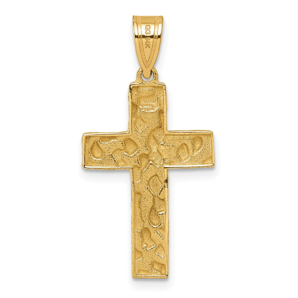14K Gelbgold Poliert/textured Nugget Style Kreuz Anhänger