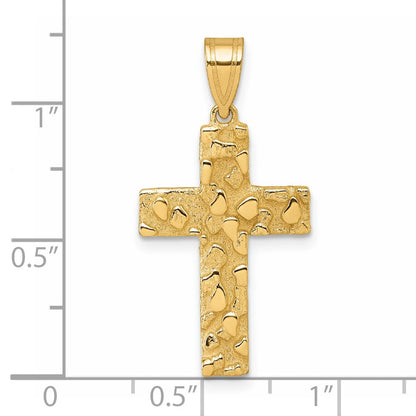 14K Gelbgold Poliert/textured Nugget Style Kreuz Anhänger