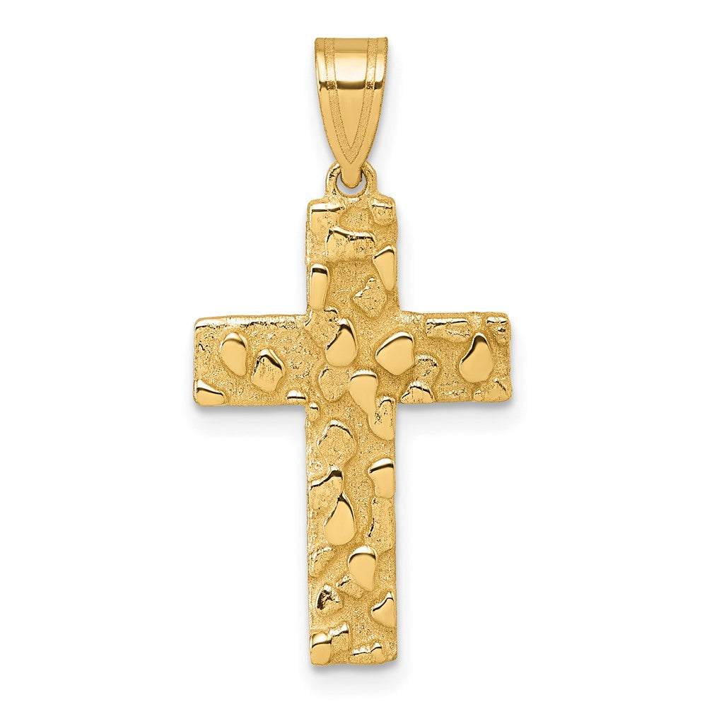14K Gelbgold Poliert/textured Nugget Style Kreuz Anhänger