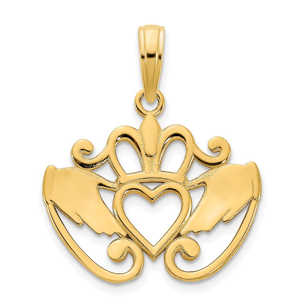 14K Gelbgold Kunstvoller Claddagh-Anhänger