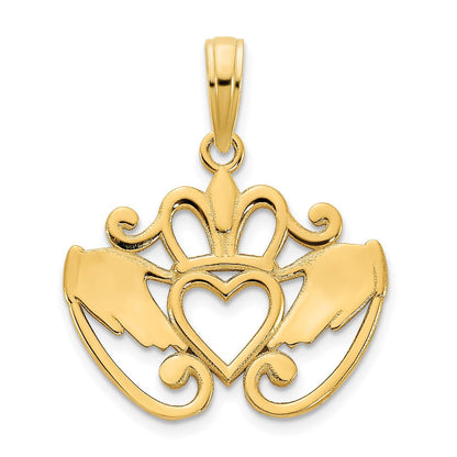 14K Gelbgold Kunstvoller Claddagh-Anhänger