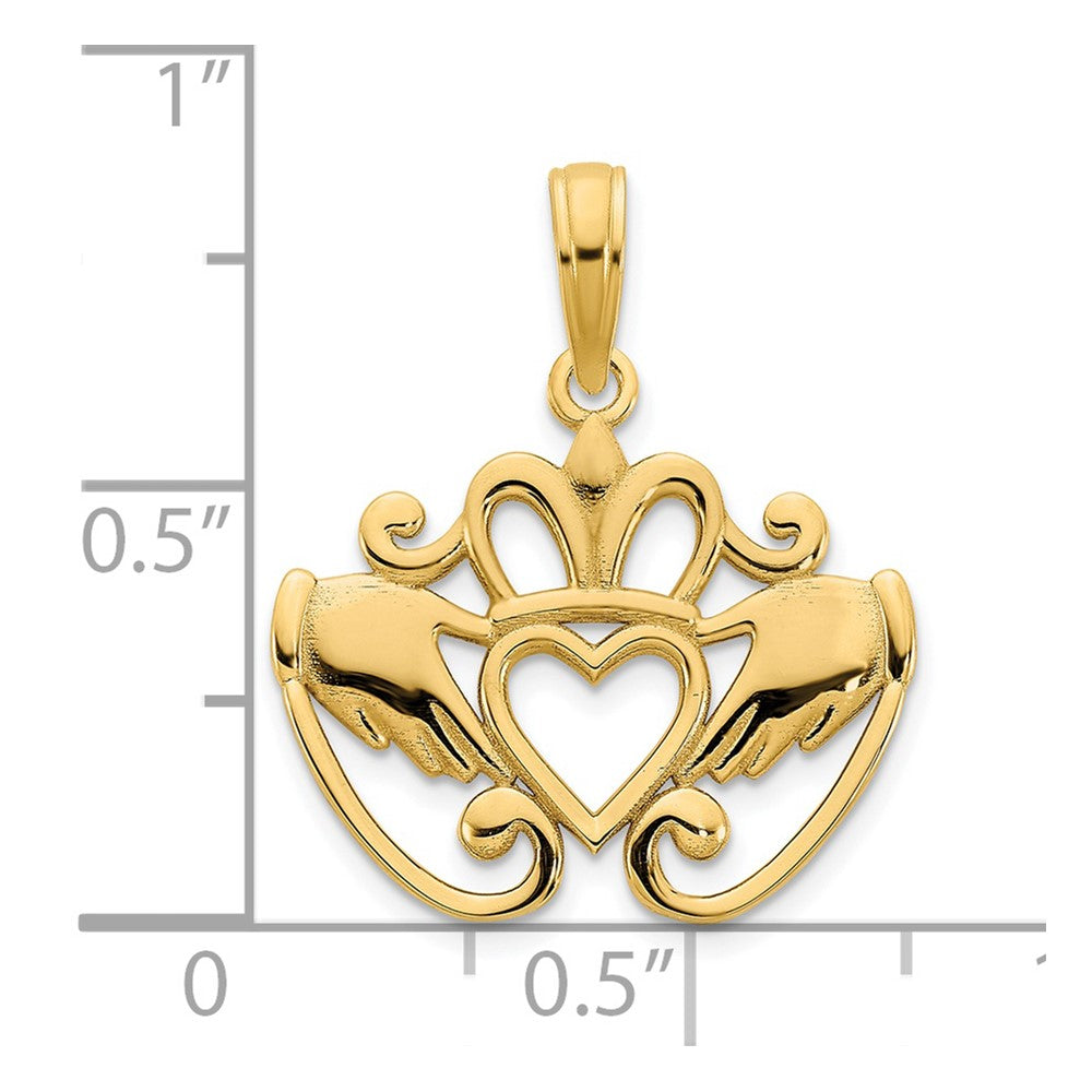14K Gelbgold Kunstvoller Claddagh-Anhänger