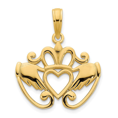 14K Gelbgold Kunstvoller Claddagh-Anhänger