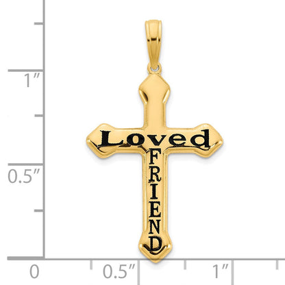 14K Gelbgold LOVED FRIEND Kreuzanhänger mit Epoxidharz