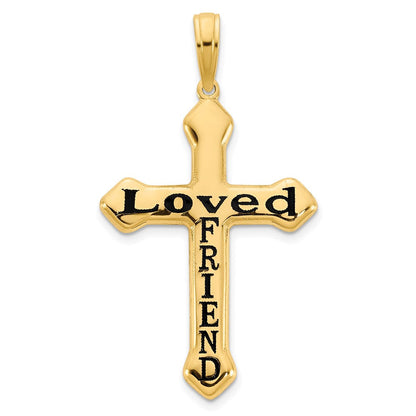 14K Gelbgold LOVED FRIEND Kreuzanhänger mit Epoxidharz