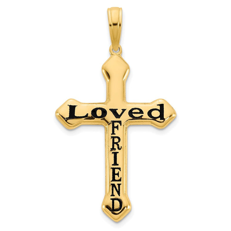 14K Gelbgold LOVED FRIEND Kreuzanhänger mit Epoxidharz