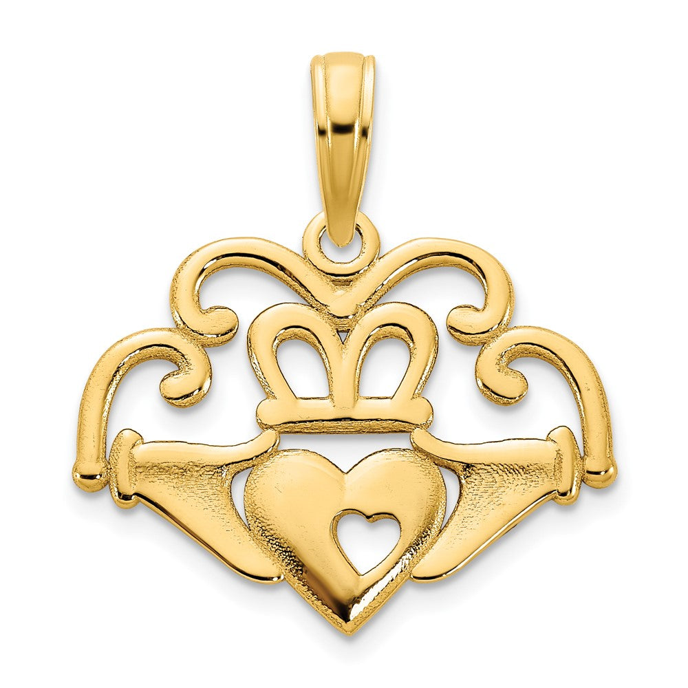 14K Gelbgold Fancy Claddagh-Anhänger