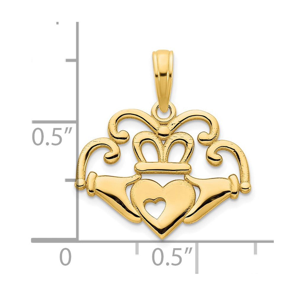 14K Gelbgold Fancy Claddagh-Anhänger