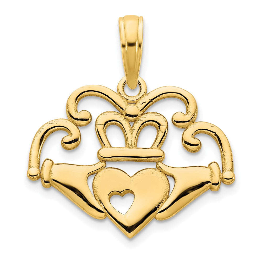 14K Gelbgold Fancy Claddagh-Anhänger