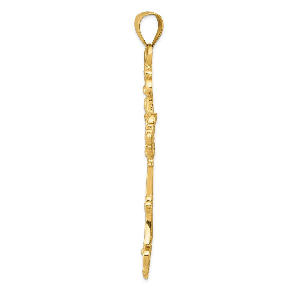 14K Gelbgold Fleur-de-Lis Kreuzanhänger, groß